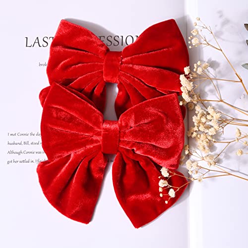Velvet Hair Bows Girls 6" 2Pcs Big Red Fall Bow Alligator Clips For Toddler Hair Clips Toddlers Teens Kids Accessories #TOP5