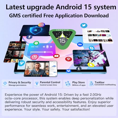 Image of Android 15 Tablet 30GB RAM 128GB ROM 2TB TF, 2026 Electronics Tablets 10 Inch 8000mAh with Keyboard Mouse, 2.0GHz, 5G WiFi, BT 5.0, GMS Certified, Dual Camera, Gemini AI - Metal Blue