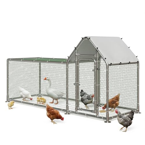 Image of LEMBERI Small Metal Chicken Coop, Walk-in Chicken Run,Galvanized Wire Poultry Chicken Hen Pen Cage, Rabbits Duck Cages with Waterproof and Anti-Ultraviolet Cover for Outside,Backyard and Farm