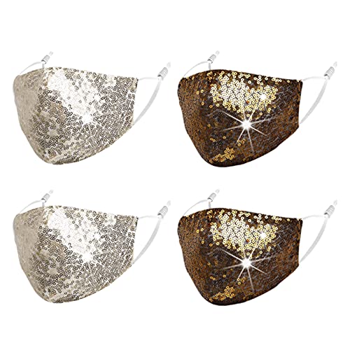 Sequin Bling Face Mask Women, Glitter Breathable Cotton Reusable Washable Fashionable Adjustable Beauty Bedazzled Rhinestone Bling Fashion Fancy Pretty Designer Birthday(Gold)