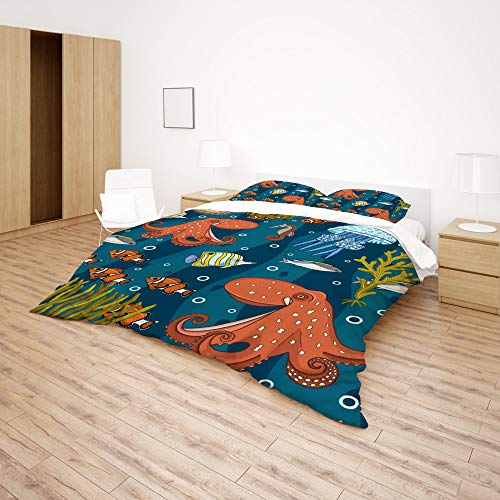 Linge de lit King Size polyester toutes saisons avec housse de couette sous-marin - 5