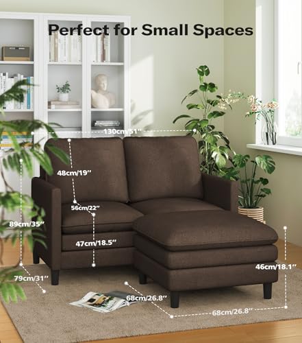 Image of Welzona 3-Layers Cloud L Shaped Couch, 51 inch Teddy Sofa and Loveseat Set | Comfy Teddy Fabric, Washable Covers, Tool-Free Setup, All-wood Cloud Couches for Living Room, Bedroom, Small Spaces, Brown