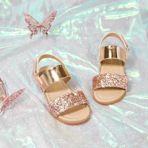 Image of PHIRAMIN Toddler Girl Sandals - Flower Girl Dress Shoes Open Toe Little Kid Flats