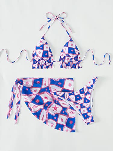 Milumia Women's 3 Piece Swimsuits Tie Back Frill Trim Halter Triangle Bikini Set with Beach Mini Skirt3