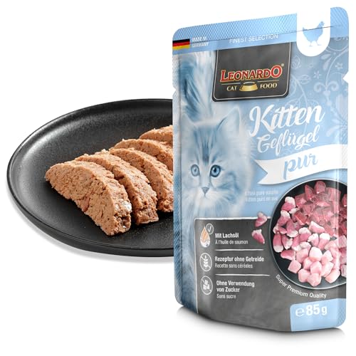 LEONARDO Frischebeutel [16x85g Kitten Geflügel] | Getreidefreies Nassfutter für Katzen | Feuchtfutter Alleinfutter im Einzelportionsbeutel
