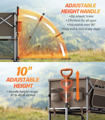 everyfun Pro Collapsible Wagon Double Decker,Wagons Carts Foldable,Heavy Duty Wagon Camping Sports Garden Grocery,Utility Wagon for All Terrain Brown — view 4
