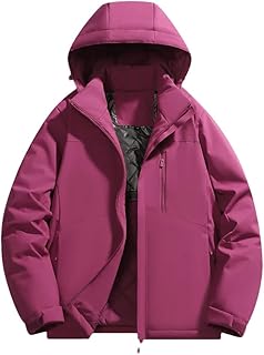 Chaquetas de senderismo de invierno para hombre, senderismo, camping, con capucha, abrigos de algodón a juego, color rojo rosa, talla L, Rosa Roja, L