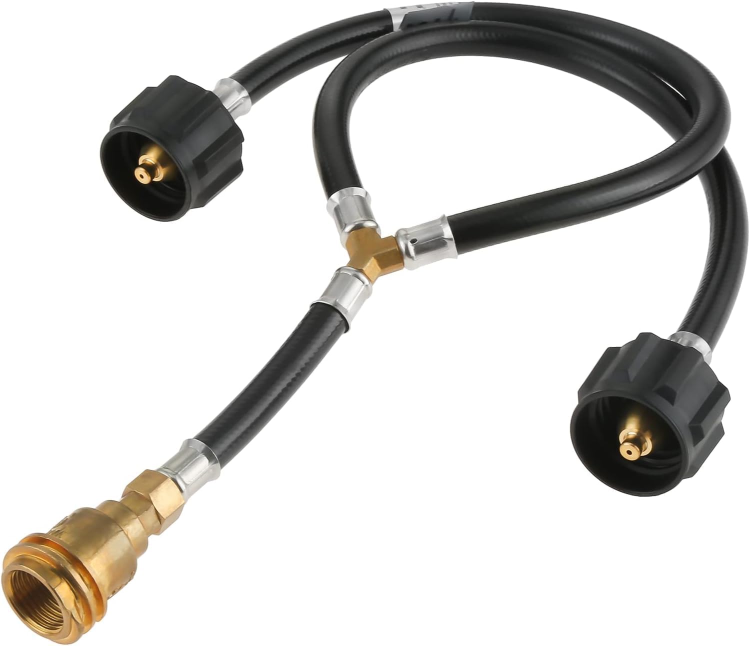 Dual Propane Tank Connection Kit, Propane Y Splitter Hose with QCC1/Type1 Inlets & POL/QCC1 Outlet for Grill, Heater, Fire Pit, RV - No Tools Quick Install