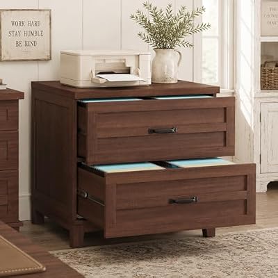 IDEALHOUSE Farmhouse 2-Drawer Lateral Filing Cabinet, Large Capacity Hanging File Storage Cabinet for Legal Letter A4, Heavy Duty Frame, Thick Top, Home Office Side Desk Organizer, Rustic Brown