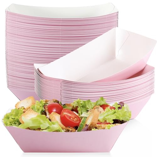 CACASO Disposable Paper Food Boats, 100 Pack, 2 Lb, Pink