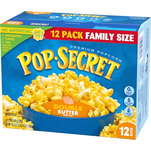 Pop Secret Double Butter Microwave Popcorn 12ct (3.2oz Bags), 38.4oz Box (Pack of 1) - Microwave Popcorn, Non-GMO Popcorn, Double Butter Blast