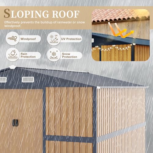 Image of KEIKI 10x12 FT Outdoor Metal Storage Shed with Lockable Doors, Windows, and Ventilation, Garden Shed for Backyard, Patio, or Tool Storage, Yellow