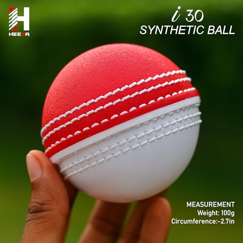 Image of Heega i-30 Synthetic Dual-Color Cricket Ball - Red & White, Nylon Stitched, PVC Exterior, High-Rebound PU Core - Ideal for Training & Matches | Swing Practice Ball (Dual Colour-Ball (Pack of 1)