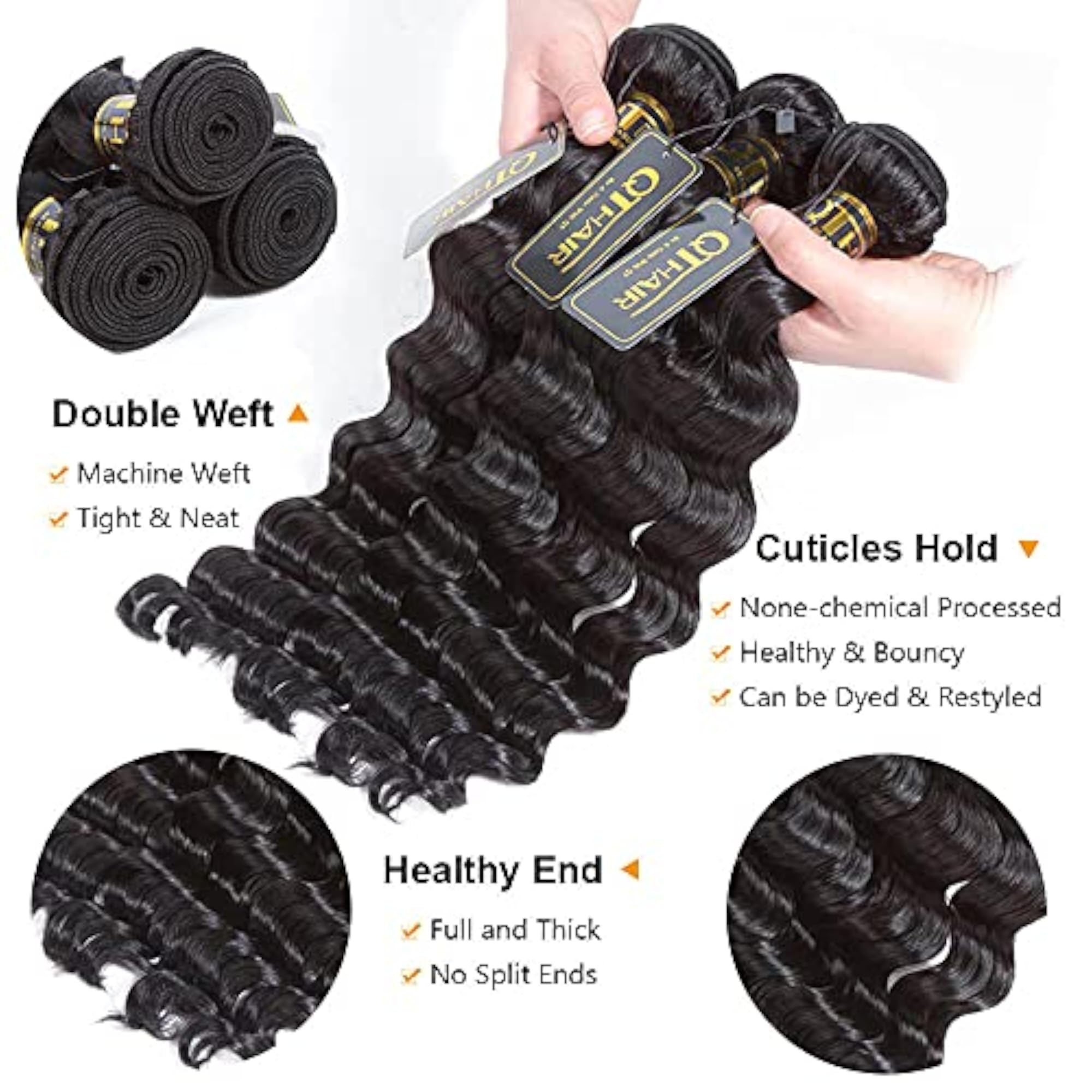 3 Bundles 12A Peruvian Loose Deep Curly Wave Hair Extensions
