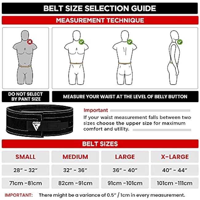 RDX Weight Lifting Belt Powerlifting, Approved By IPL and USPA, 10mm Thick 4 Leather Lumbar Back Support, Lever Buckle Gym Strength Training Equipment, Bodybuilding Deadlifts Squats Workout Men Women