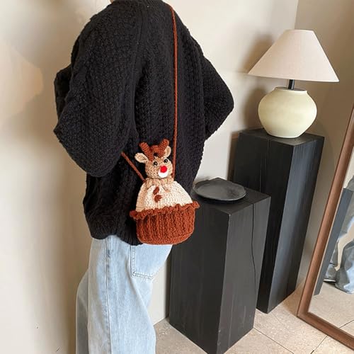 Christmas Purse Crochet Reindeer Shaped Christmas Purse Woven Novelty Crossbody Shoulder Bag Cute Mini Pouch2