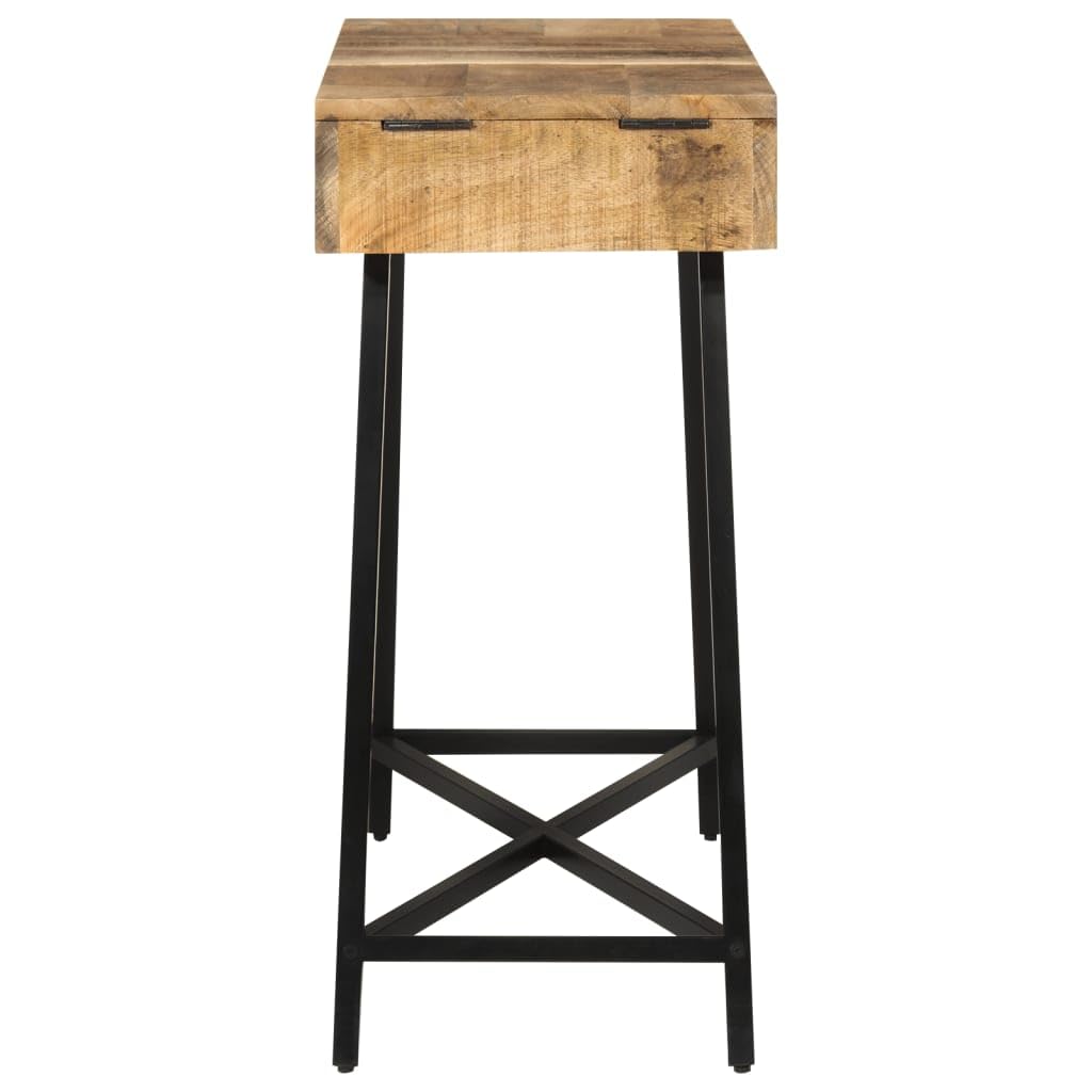 Tocador de madera maciza de mango y hierro, 105 x 35 x 75 cm, con cajón y espacio de almacenamiento, para dormitorio, vestidor, habitación de niña, con estante y organizador para cosméticos y
