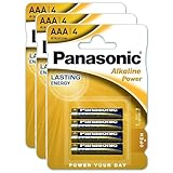 PANASONIC - Juego de 3 blísteres de 4 pilas alcalinas Power Bronze LR03 AA de 1,5 V