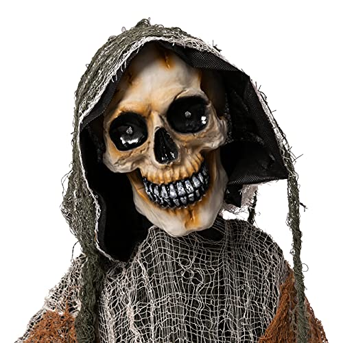Image of JOYIN 67 inch Halloween Decorations Outdoor Life Size Animatronics Grim Reaper with Chain, Sound-Actived Party Decor with Creepy Sound, Scary Haunted House Props for Garden Yard Lawn