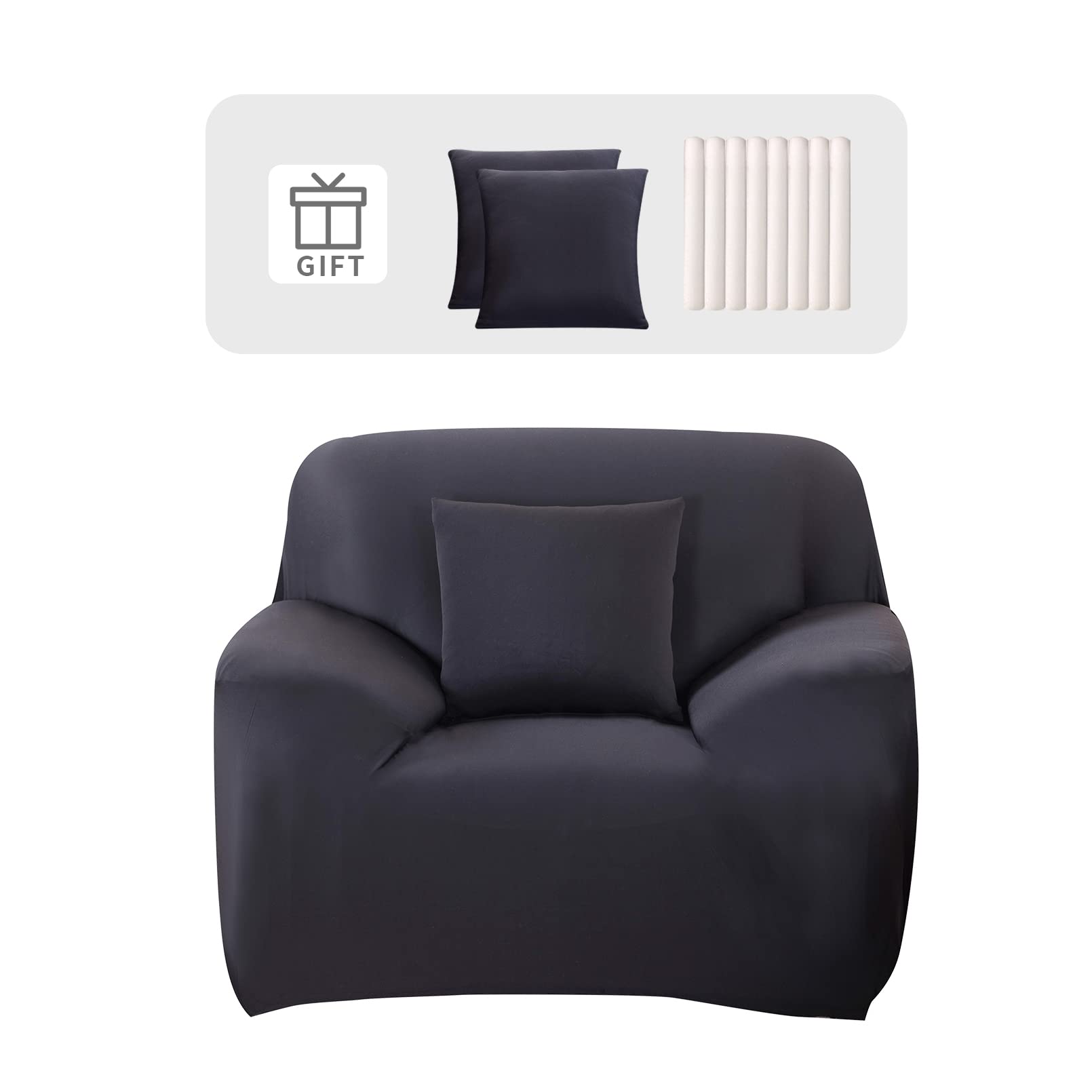 Lydevo Copridivano Elasticizzato 1 Posto Fodere Copri Divano con Braccioli con 2 Copricuscini Moderno Copridivano Fantasia Universale Antiscivolo Lavabile Divano Protector,Nero
