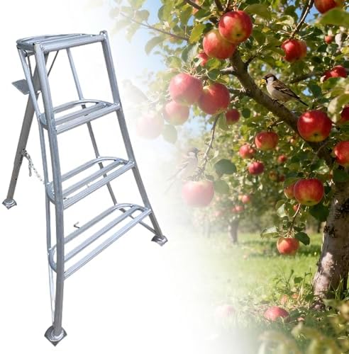 Aluminum Step Ladder with Safety Chain, Portable Tripod Stool for Gardening, Fruit Picking, and Outdoor Use - Ideal for Garden Enthusiasts and Homeowners