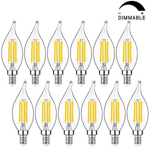Dimmable E12 Candelabra LED Bulbs 40W Equivalent, 2700K Warm White, 4W Filament LED