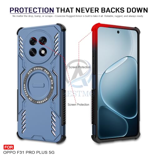Image of AESTMO Back Case Cover for Oppo F31 Pro Plus 5G | Magnetic Case with Built-in Metal Ring | Compatible with MagSafe Accessories | Shockproof Hybrid (PC + TPU (Blue)