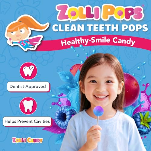 Zollipops Clean Teeth Pops Sugar Free Candy with Xylitol, Dye-Free Lollipops - Keto & Diabetic-Friendly, Dentist-Approved Treats for Kids (Blue Raspberry-Grape, 5.2 oz)