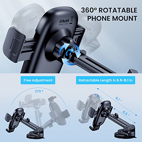 Qifutan Car Phone Holder Mount Phone Mount For Car Windshield Dashboard Air Vent Universal Hands Free Automobile Cell Phone Holder Fit For Iphone Smartphone Carbon Fiber thumb #3