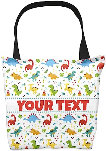 Personalized Tote Bag - Dinosaurs, Custom Name/Text, Reusable w/Straps, Canvas Cloth Fabric, Customized Gift Idea, Christmas/Holiday/Birthday Present, 18x18