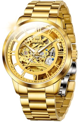 Image of OLEVS Mens Automatic Watch Skeleton Diamond Luxury Mechanical Self Winding Dress Wrist Watch Waterproof Luminous