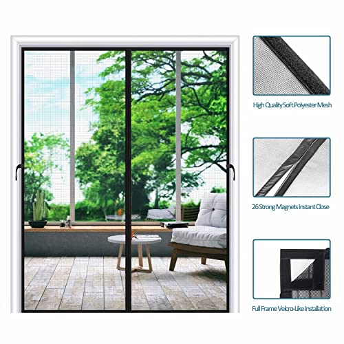 Magnetic Screen Door Fits Door Size 46"X79" Snap On Screen Door Magnets Mesh Screen Curtain Sliding Door Mosquito Door Net With Heavy Duty For Frech Door/Entry Door/Interior Door/Patio Door #TOP2
