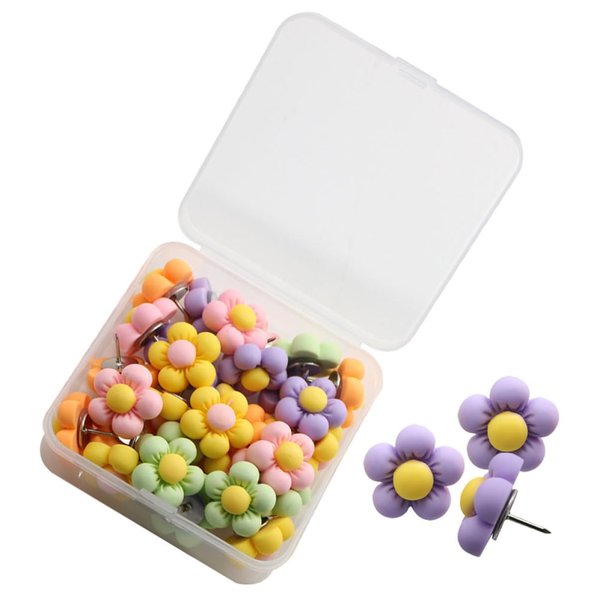 Operitacx 120piezas Chinchetas De Color Macaron Forma De Flor Accesorios para Oficina Hogar Push Pins Reemplazables para Mapas Manualidades