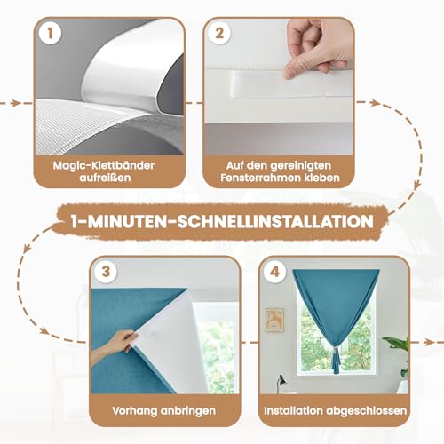 Einfache Installation Selbstklebender Verdunkelungsvorhang, 100% Lichtundurchlässig, Temporärer Hitzeschutz Fenster… – Ansicht 6