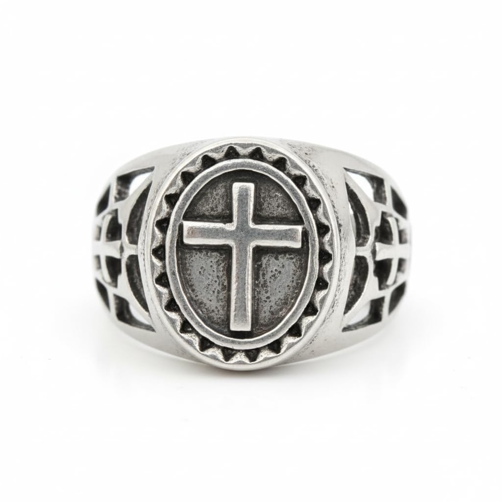 Men’s Fashion Bikers Religious Design Ring | Silver-Tone Metal Statement Ring | Stylish Fashion Ring for Men