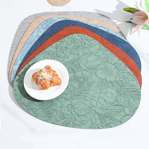 Sets de table gris triangles 34x42cm motif floral cuisine lot de 4