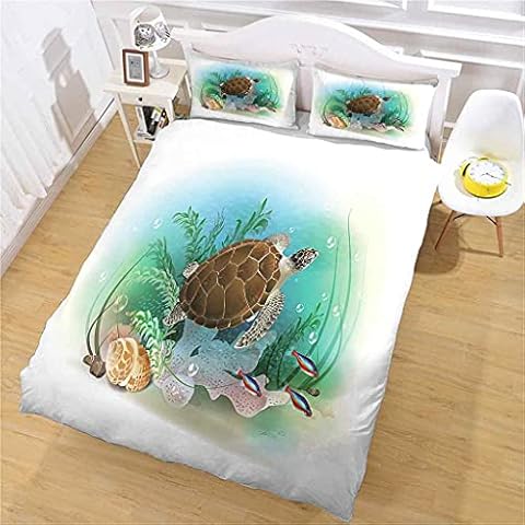 AYGWHW Bedding Duvet Set For Kids Single - Sea Animal Turtle Bedding Duvet Covers For Girls Boy With 2 Pillowcases, Ultra Soft Easy Care Hypoallergenic Printed Microfiber Quilt Cover Sets Cover
