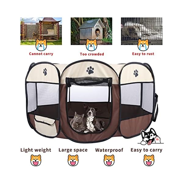 Dog-Playpen-Portable-Foldable-Pet-Playpen-with-Water-Resistant-Upgrade-Puppy-Playpen-with-Removable-Sunshade-and-Bottom-Fixing-Use-for-DogCatRabbit-IndoorOutdoor Upgrade Puppy Playpen with Removable Sunshade