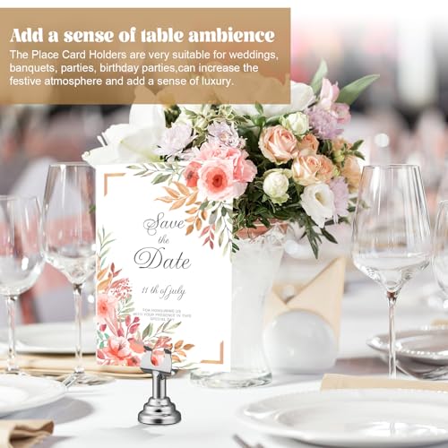 Image of Silver 24 Pcs Metal Table Number Holders 1.8 Inch Mini Wedding Place Card Holders Bulk Harp Clip Table Sign Stands Card Holder for Memo Notes Menu Wedding Restaurant Birthday Decor