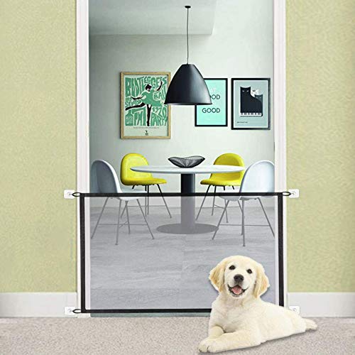 Magic Gate Pet Gate for Dogs Portable Mesh Folding Safety Fence Pet Isolation Mesh Dog Gate for House Indoor Stair Doorway Use (43 x 29 in Black)