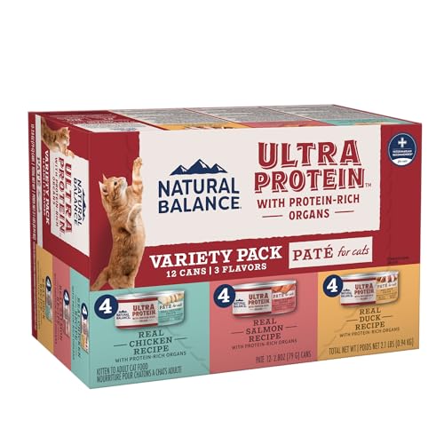 Natural Balance Ultra Protein Wet Cat Food Pate with Protein-Rich Organs for Cats, Variety Pack Recipes, Pate Cat Food with High Protein - 2.8oz. Case of 12