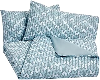 Amazon Basics Microfiber Duvet Cover Set, Light weight 135 x 200 cm, Single - Dusty Blue Trellis