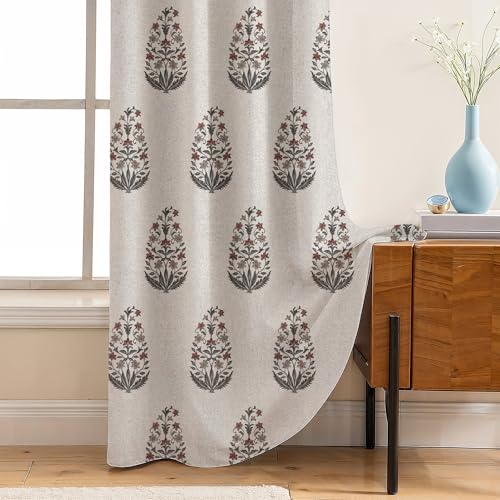 Image of LINENWALAS Printed Blackout Curtains for 5 Feet Window | Set of 2 | Printed Drapes | Thermal Insulated, Room Darkening Panels with Grommet Hanging for Living Room (Rust red mughal buta)