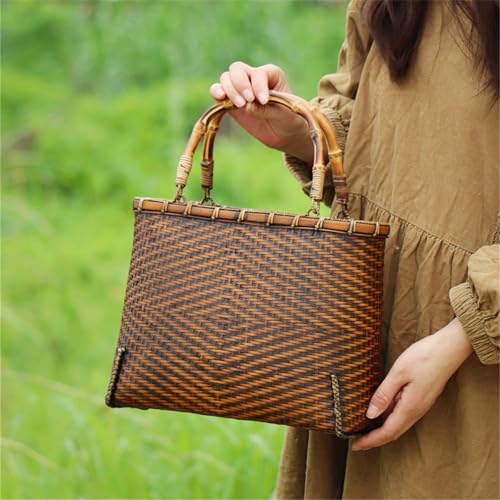 Bamboo Woven Beach Tote Bag - Summer Storage for Tea Set & Crafts - Ideal for Vacation and Outdoor Use3