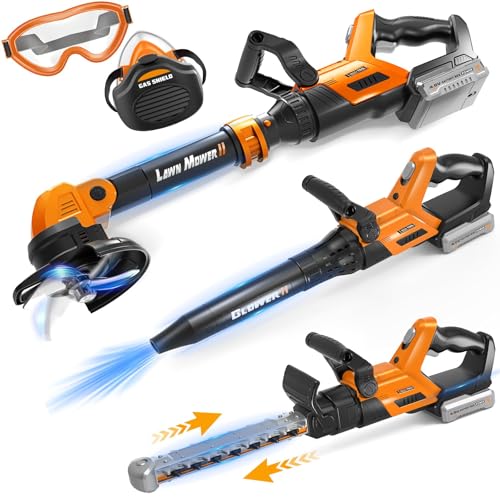 3-IN-1 Kids Garden Tools with Lights and Sounds, Weed Wacker Toy, Leaf Blower Toy, and Hedge Trimmer, Yard Tools Outdoor toys for Boys Pretend Role Play, Christmas Birthday Gifts for Kids 3,4,5,6,7,8+ by Hodurgyi - Used condition - US$30.09