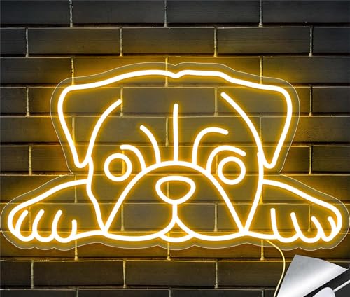 Maimeili Inscriptions au néon avec chien carlino pour décoration murale, dimmable au néon, lumière à LED par homme caverne, lumières amusantes pour...