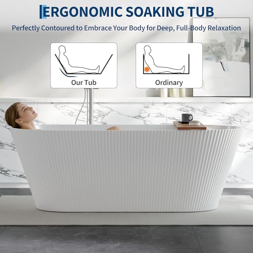 Image of GarveeLife 59 Inch Freestanding Bathtubs, Soaking Tub, Modern Free Standing Bathtub with Integrated Overflow, Deep Ergonomic Design for Spa-Like Relaxation, Acrylic
