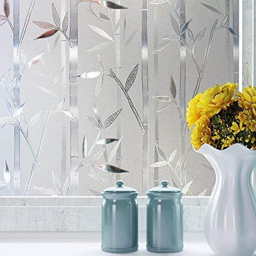 Image of Elton 3D Window Films Privacy Film Self Adhesive Decorative Film for Bathroom Door Window Heat Control Anti UV White Bamboo 24 x 96 inches