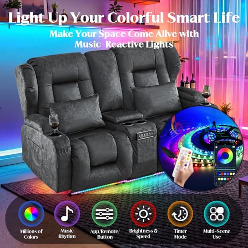 Image of SAMERY 65.5 inch Loveseat Recliner Sofa | Double Recliner Sofa & Console | Wall Hugger Loveseat Reclining RV Theater Seats | RV Couch Home Theater Seating Furniture (Velvet Charcoal)