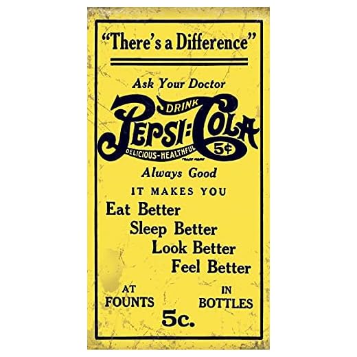 Mini cartel vintage con diseño de cueva de hombre retro para bar, pub, cobertizo, regalo de aluminio y metal para decoración de pared, inspirado en Pepsi Cola, amarillo